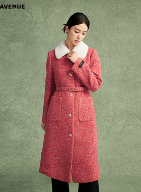 朗姿/MOJO AVENUE莫佐高级感香风羊毛大衣2024秋冬新款时尚优雅收