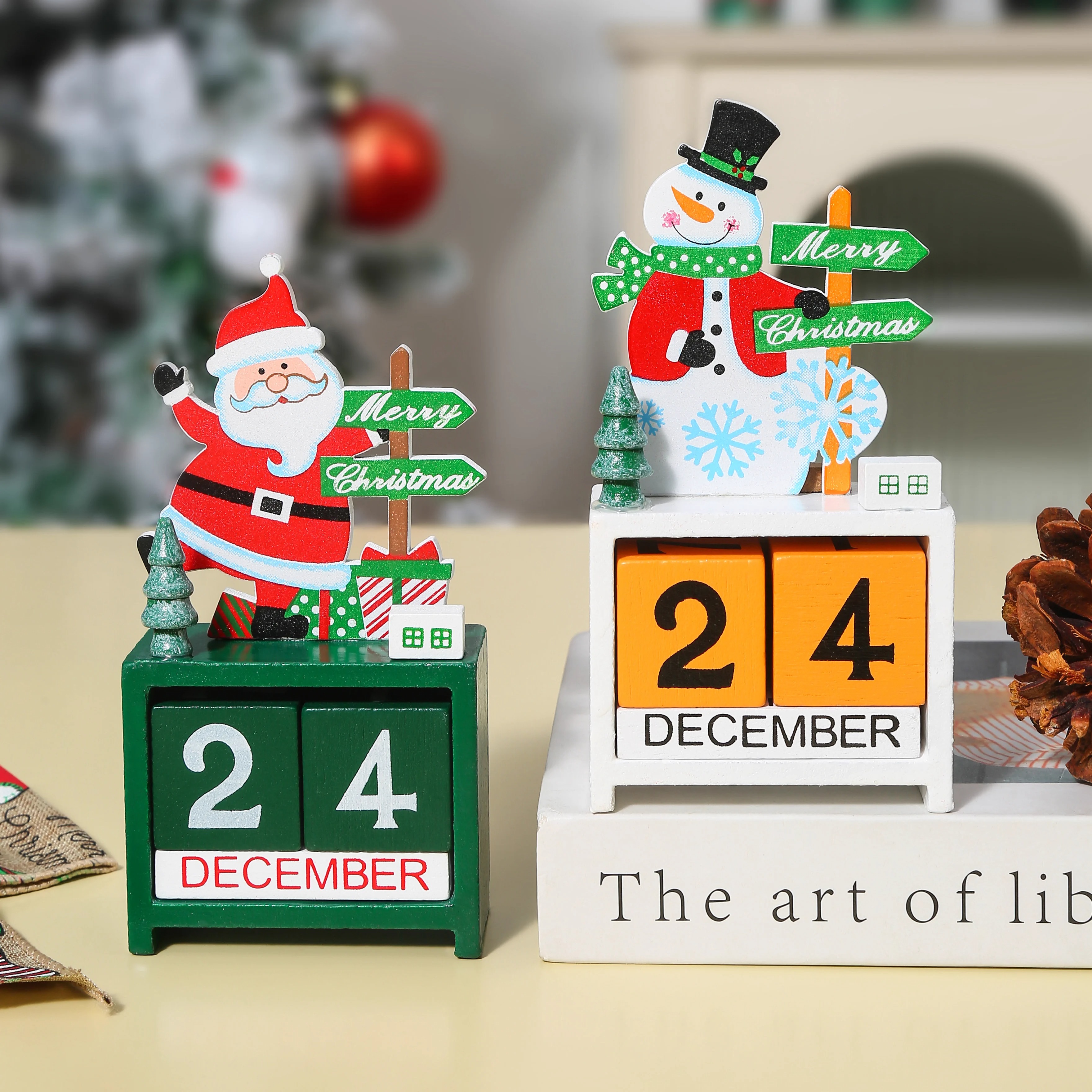 喻枫圣诞节木质日历摆件布置装扮