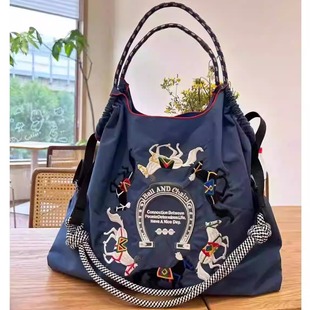 日本代购ballchain万里马刺绣购物袋尼龙环保袋时尚单肩包女斜挎