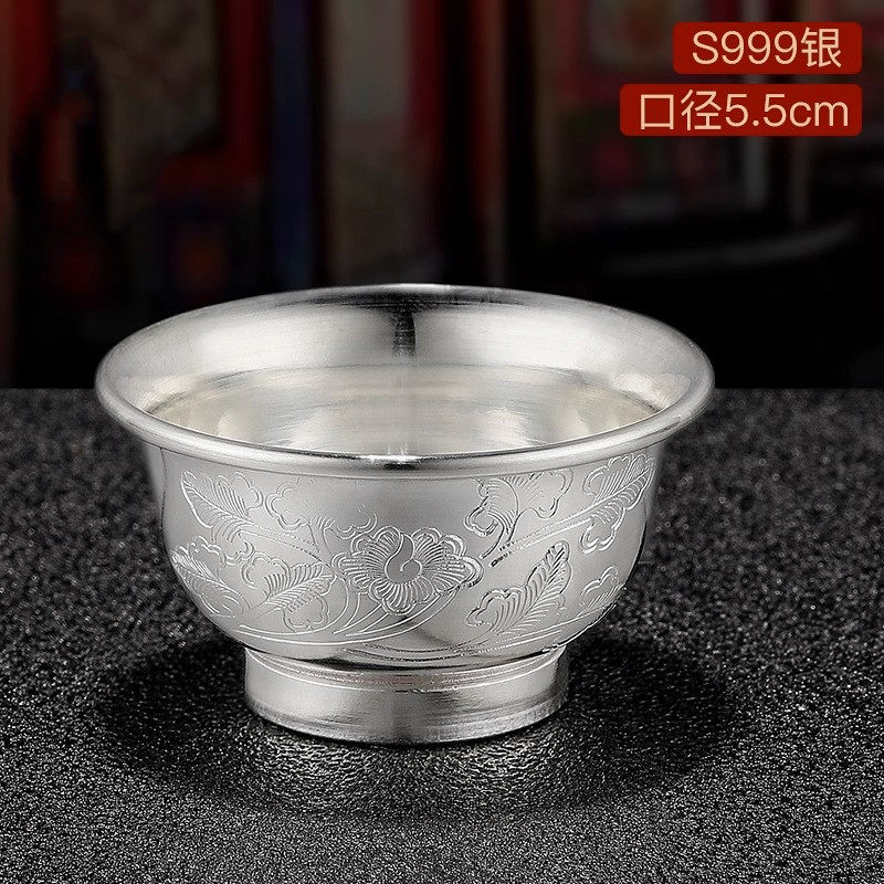 供水杯s999纯银水碗净水杯雕花杯