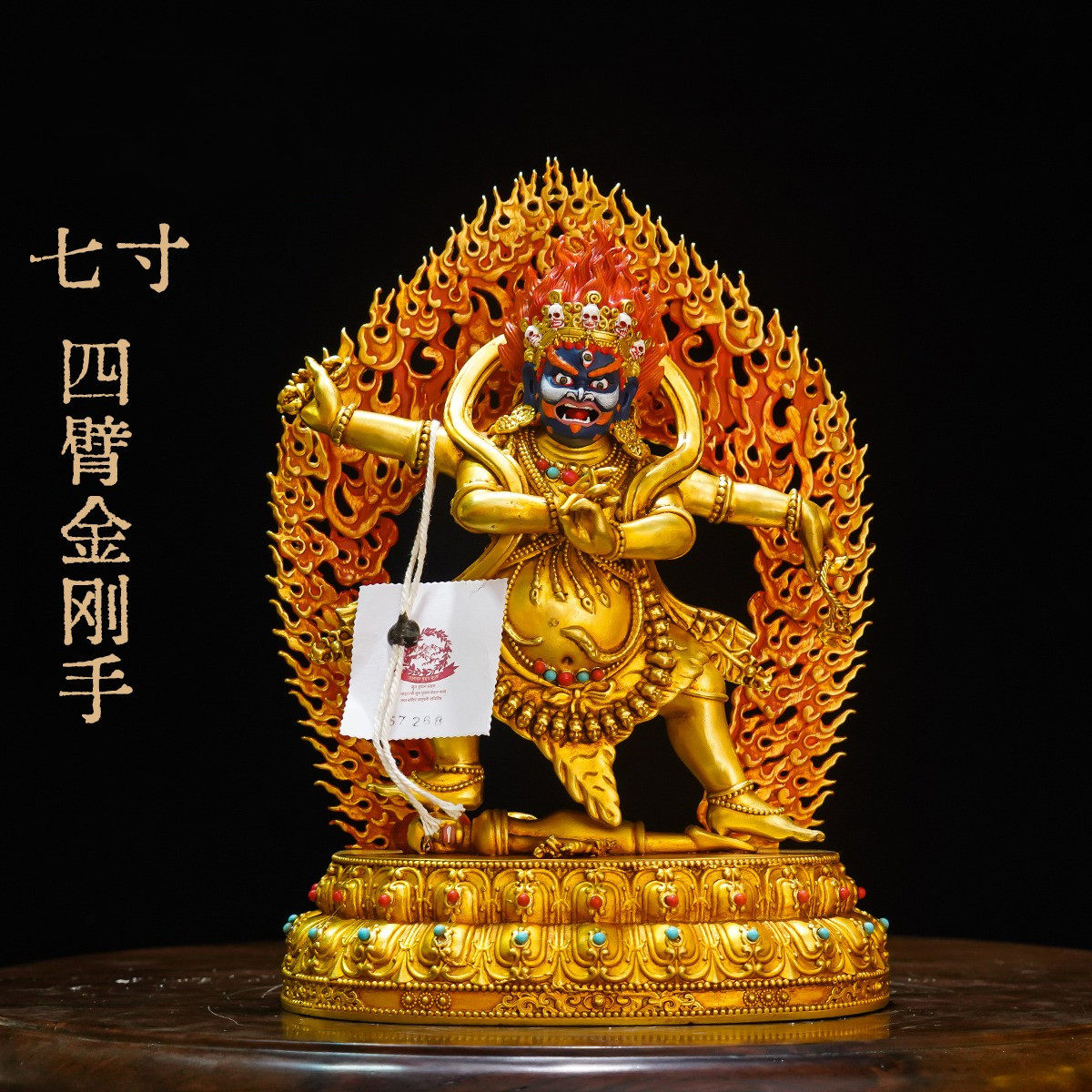 藏传纯铜佛像护法系列四臂金刚手