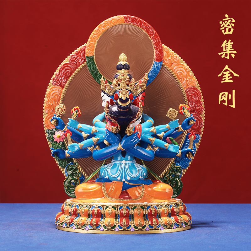 藏式纯铜西藏密集金刚加厚佛像家用供奉摆件精品全身彩绘雕像装物