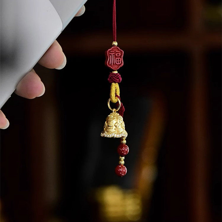 藏式纯银镀金八宝铃铛吊坠纯铜