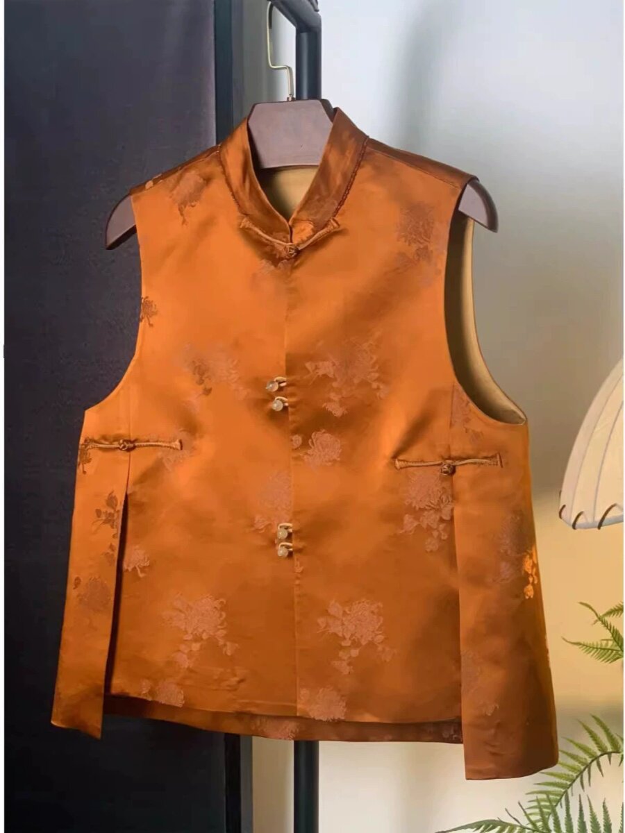 NEW CHINESE WOMENS CLOTHING IMPROVED TANG COSTUME VEST SUMMER EUROPEAN GOODS LIGHT NATIONAL STYLE RETRO BUCKLE SATIN SHOULDER GOWN TOP