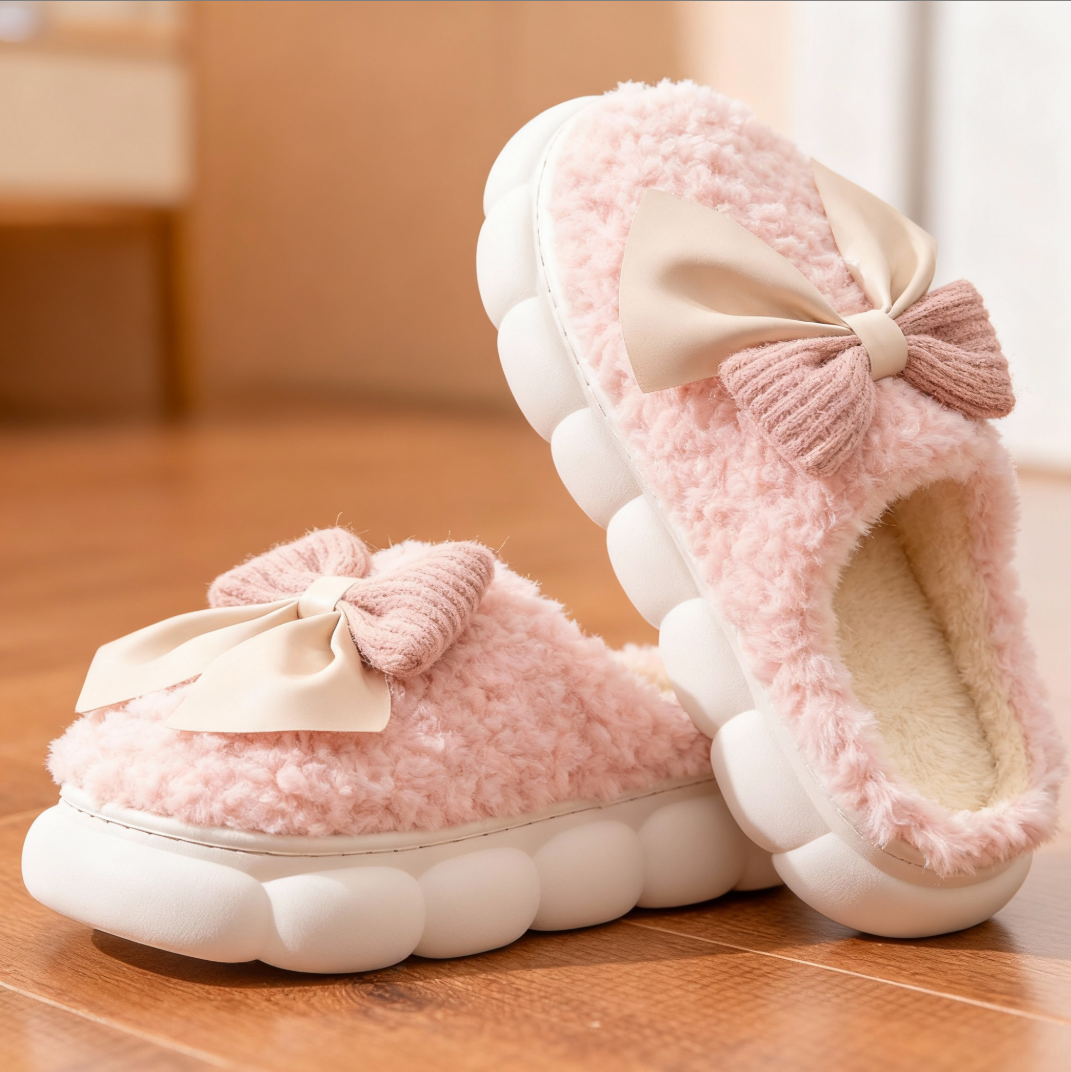 厚底蝴蝶结棉拖鞋冬季保暖