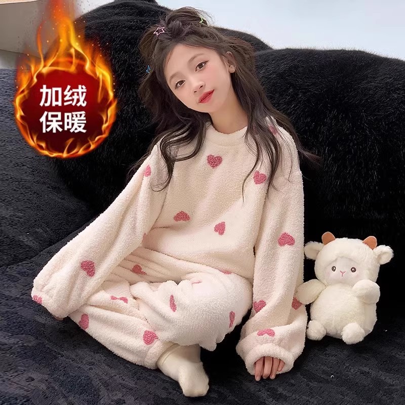 女童冬款珊瑚绒睡衣2025新款