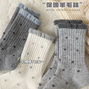 女童袜子秋冬季加厚羊毛袜儿童韩版波点冬天羊绒保暖新款中筒袜