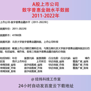 2011-2022年A股上市公司数字普惠金融水平指数省市县级匹配数据