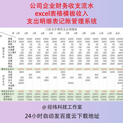 公司企业财务收支流水excel表格模板收入支出明细表记账管理系统