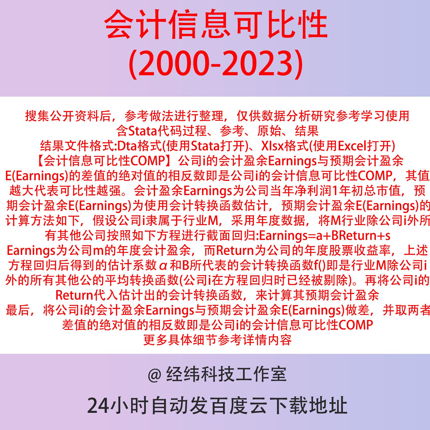 会计信息可比性2023-2000含Stata代码上市公司数据含缩尾剔除版本
