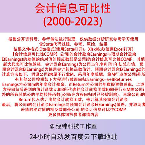 会计信息可比性2023-2000含Stata代码上市公司数据含缩尾剔除版本