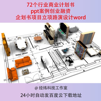 72个行业商业计划书ppt案例创业融资企划书项目立项路演设计word