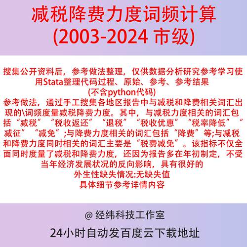 市级减税降费力度词频计算2024-2003文本分析Stata与Excel版数据