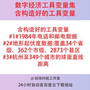 数字经济工具变量集1984电话和邮电地形起伏度杭州到城市球面距离