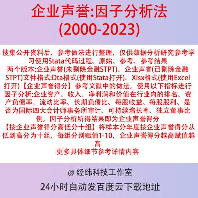 企业声誉:因子分析法2023-2000上市公司数据含Stata代码参考说