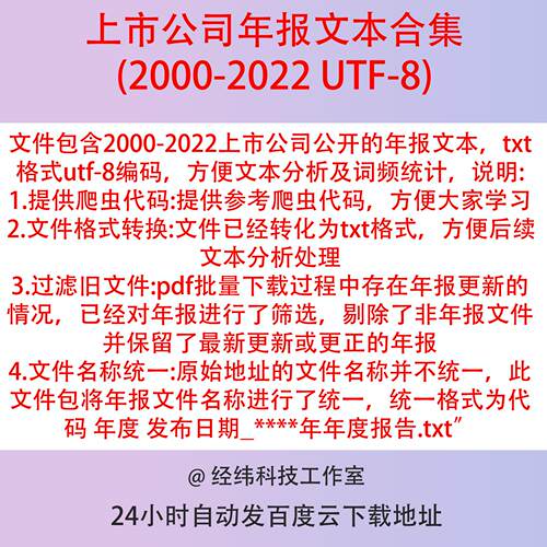 上市公司年报文本合集2022-2000txt utf-8 文本分析 词频统计可用