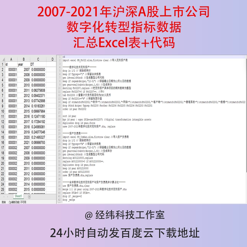 2007-2021年沪深A股上市公司数字化转型指标数据汇总Excel表+代码