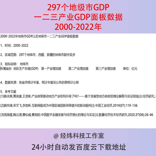 2000-2022年297个地级市GDP第一二三产业增加值产值面板数据统计