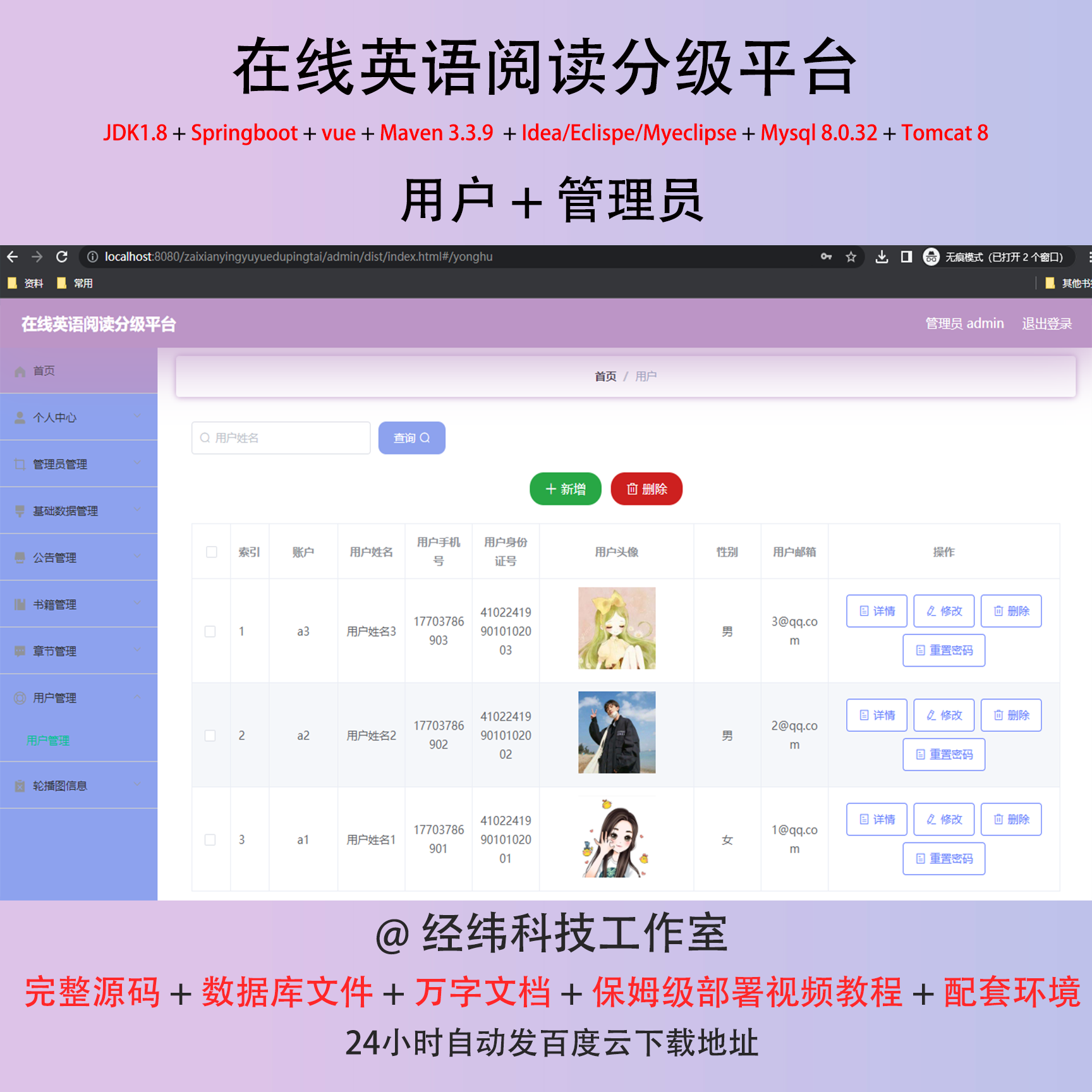 java springboot vue2 在线英语阅读分级平台 管理系统平台网站