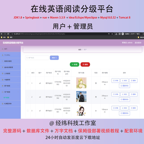 java springboot vue2 在线英语阅读分级平台 管理系统平台网站