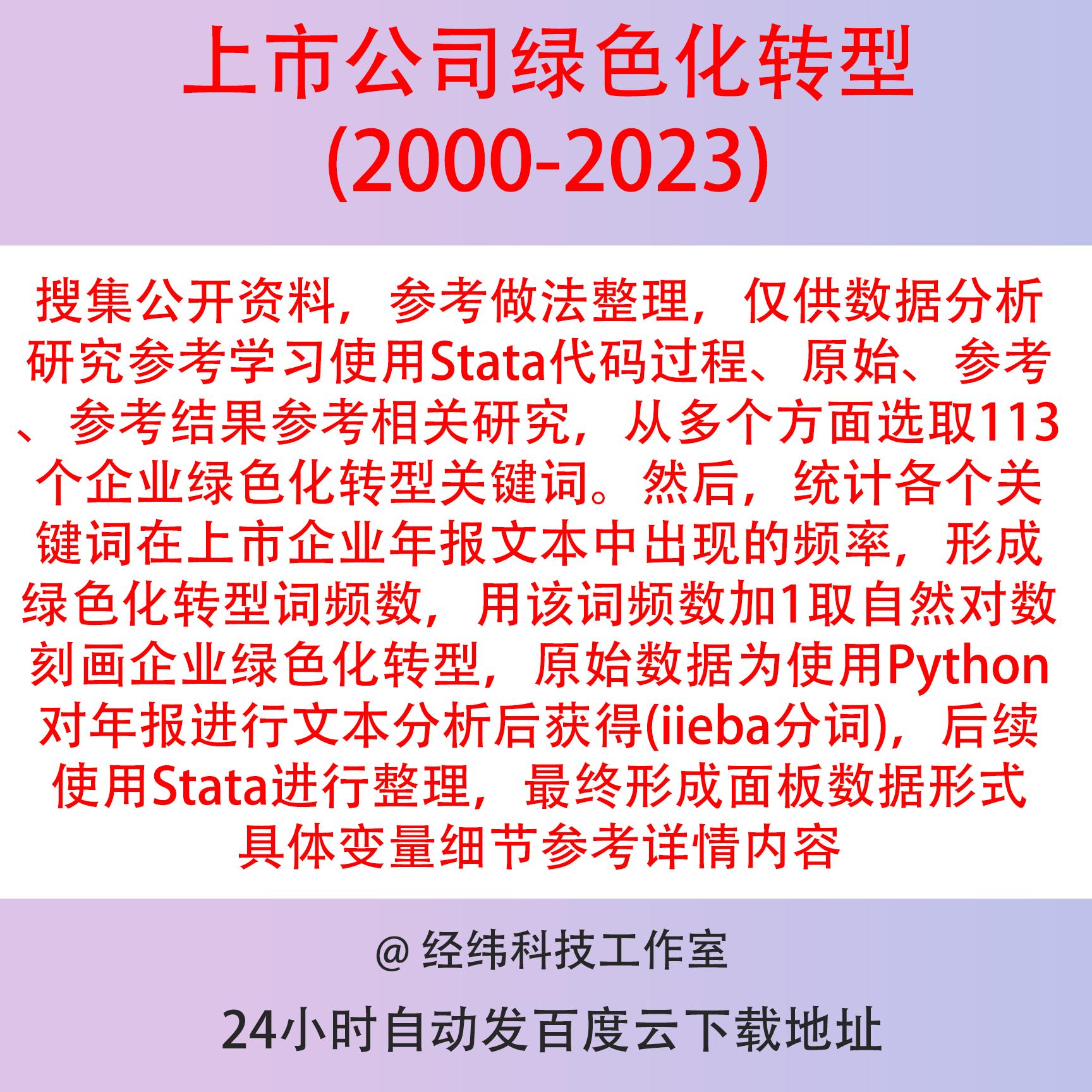 上市公司绿色化转型2000-2023数据Stata代码文本词频分析结果参考