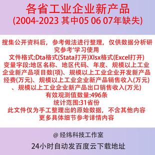 各省规模以上工业企业新产品开发2023-2004项目数 经费及销售收入