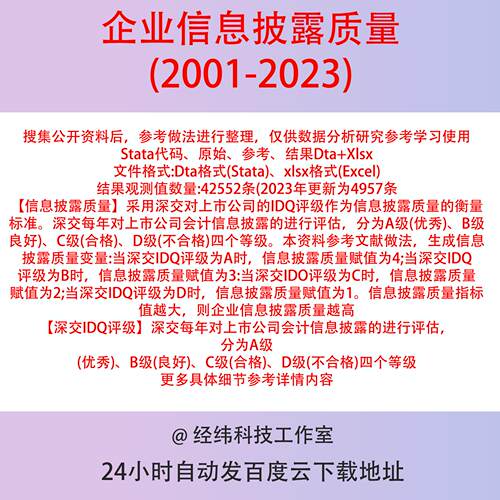 企业信息披露质量2023-2001上市公司数据含stata代码原始参考结果