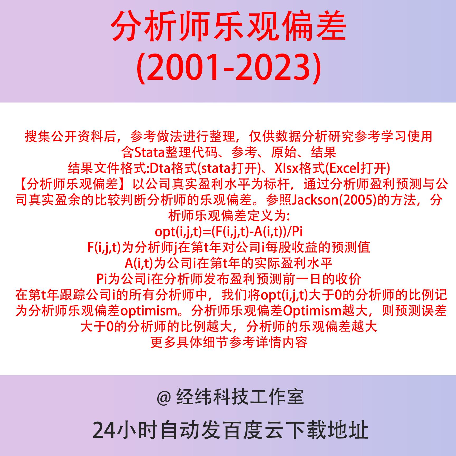 分析师乐观偏差2023-2001年上市公司数据含Stata代码缩尾剔除版本图片