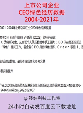 2021-2004年上市公司企业CEO绿色经历数据原始数据+处理结果+文献
