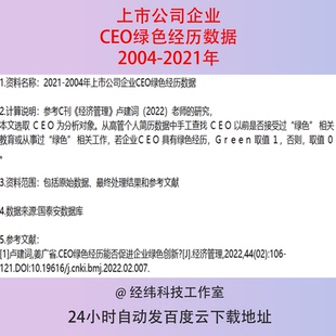 2021-2004年上市公司企业CEO绿色经历数据原始数据+处理结果+文献