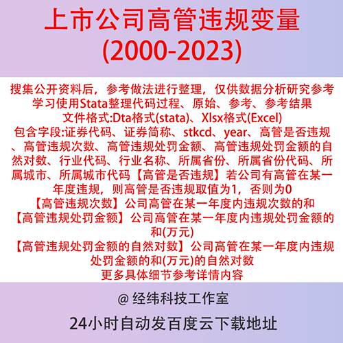 上市公司高管违规变量2023-2000年是否/次数/处罚金额Stata含说明