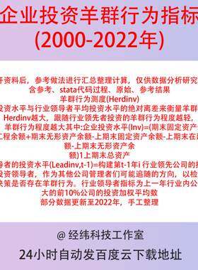 企业投资羊群行为指标2022-2000含stata代码过程、投资水平的离差