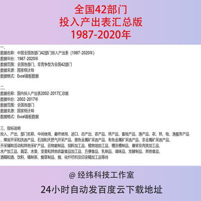 1987-2020年中国全国各部门42部门投入产出表Excel面板数据汇总版