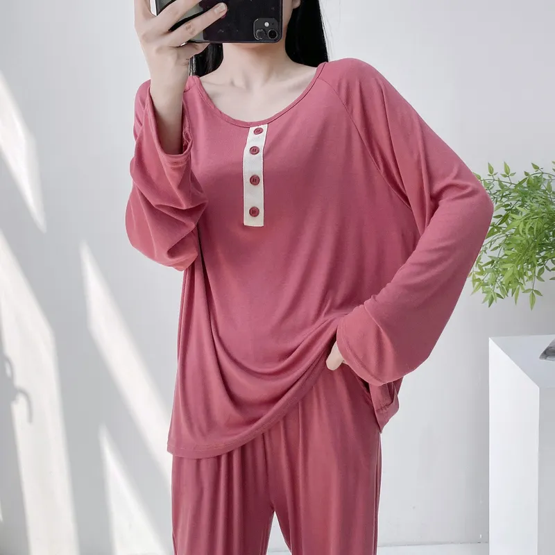 长袖睡衣女春秋薄款百搭休闲套装宽松大码外穿家居服两件套