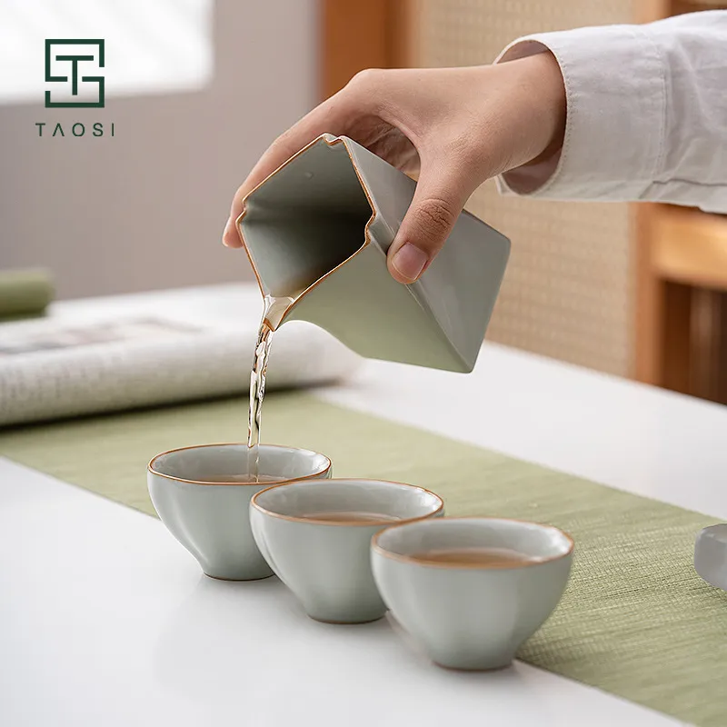 陶似汝窑公道杯陶瓷功夫茶具匀杯开片可养公杯分茶器茶海配件家用