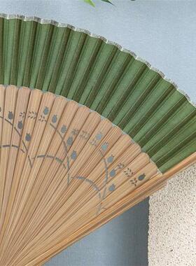 麦穗渐绿色小清6.变6寸女扇草绿色扇舞新蹈汉服扇子便折AL06携小