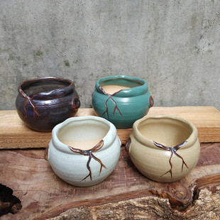 多肉破口花盆斜口适合养多肉的花盆陶瓷植物透气复古简约套装拇指