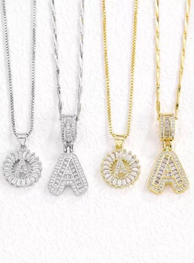 欧美新款时尚轻奢26字母两件套冰糖花朵铜镶锆石吊坠高级感项链女