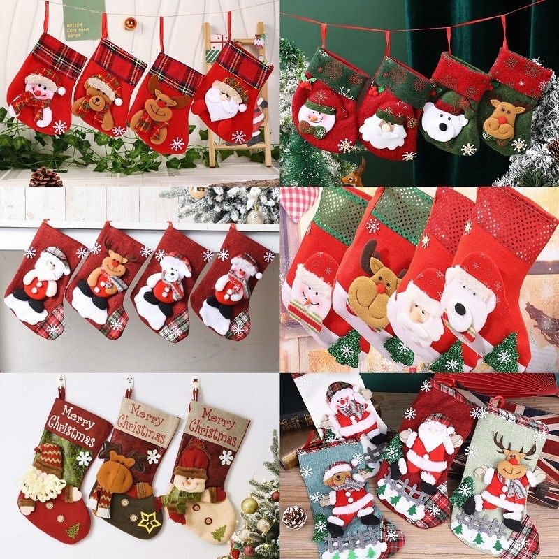 Holiday Decor Santa Socks Christmas Tree Ornaments Gift Bags