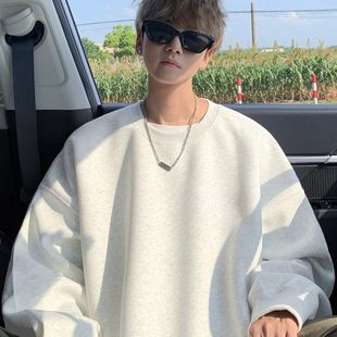 纯色圆领重磅卫衣长袖男士ins重磅潮牌美式打底宽松上衣外套