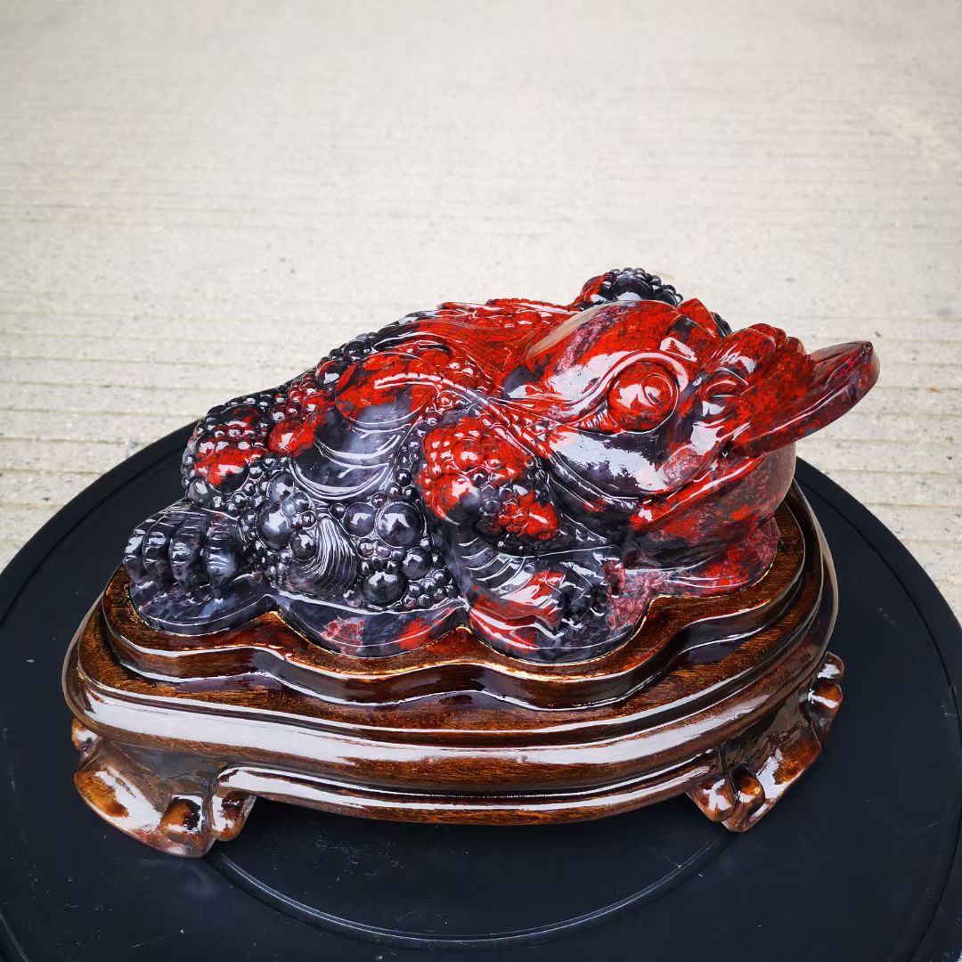 天然玉石原石玄关金蟾客厅奇石招财摆件蟾蜍鸡血石礼品新中式室内