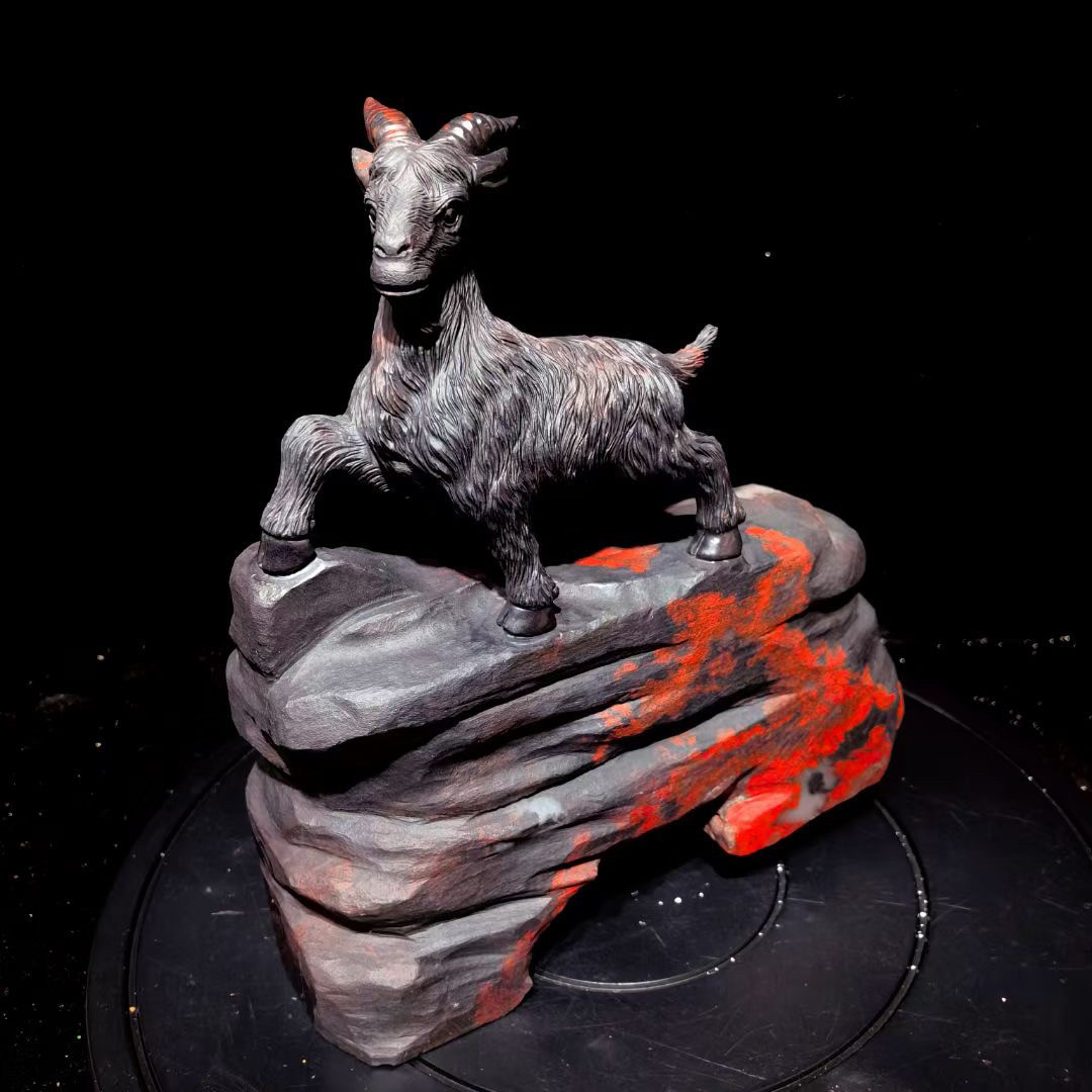 领头羊桂林鸡血玉纯手工雕刻天然玉石奇石观赏石玄关博古架摆件