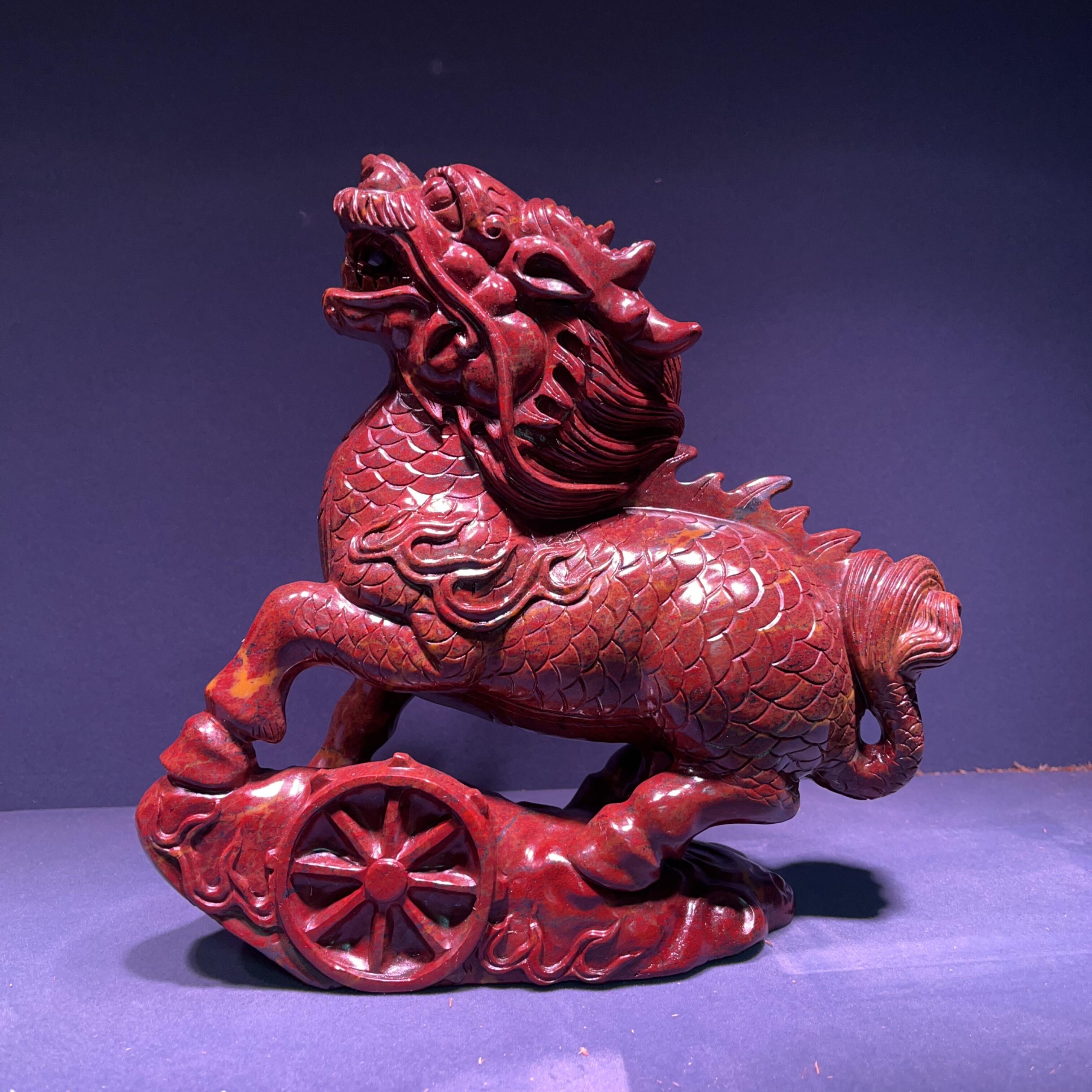 天然正品桂林鸡血玉石麒麟摆件创意家居办公装饰品尺寸22-8-22cm