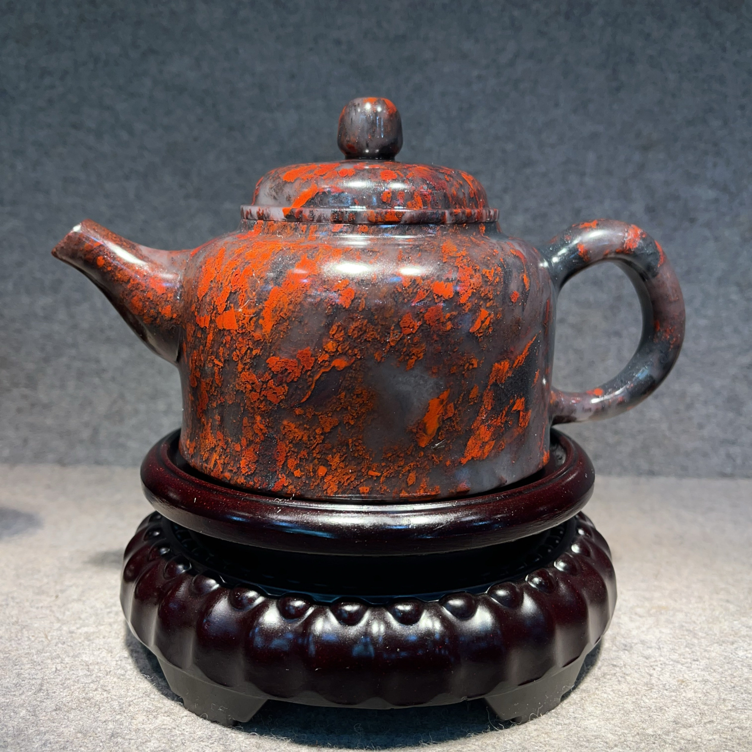 纯天然精品收藏桂林鸡血玉石茶壶玉壶摆件正品礼盒证书16-10-9cm