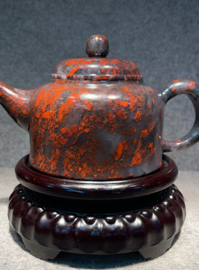 纯天然精品收藏桂林鸡血玉石茶壶玉壶摆件正品礼盒证书16-10-9cm