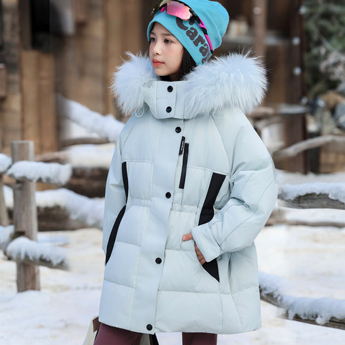 女童中长款白鸭绒羽绒服