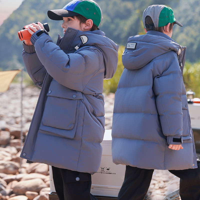 男童羽绒服中长款冬装白鸭绒工装