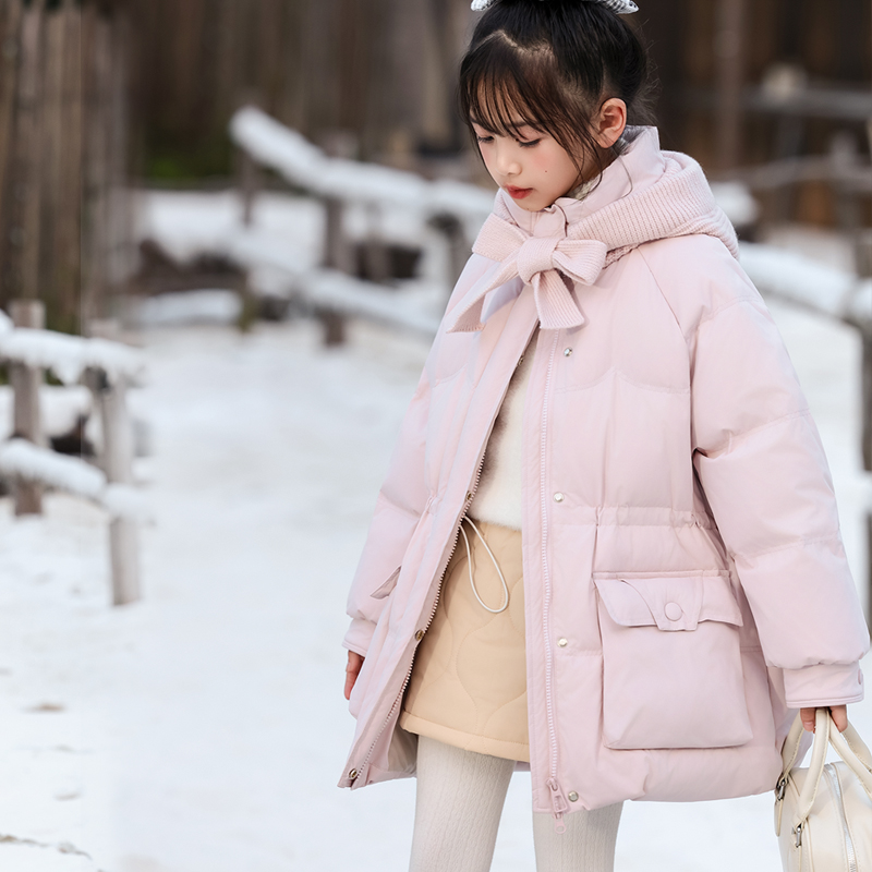 女童中长款白鸭绒羽绒服