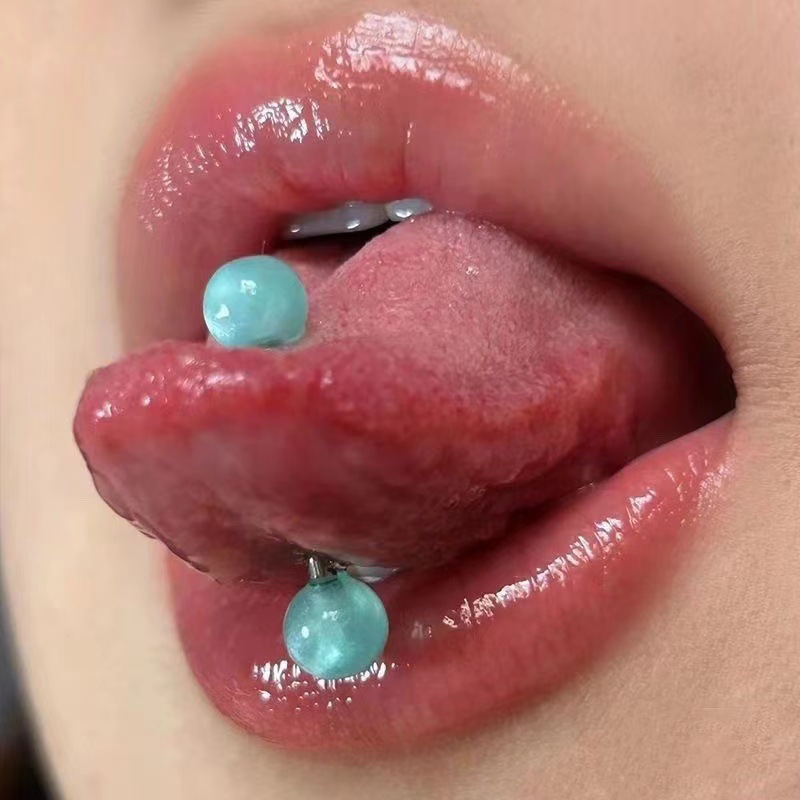 薄荷绿亚克力舌钉钛合金外螺纹辣妹穿刺饰品女舌环