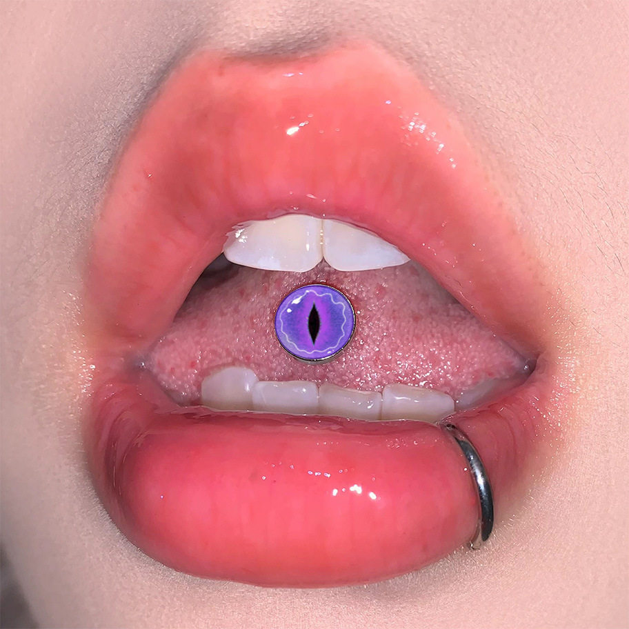 渐变猫眼滴油穿刺舌钉钛合金舌头钉外螺旋可喝酒朋克ins穿孔饰品